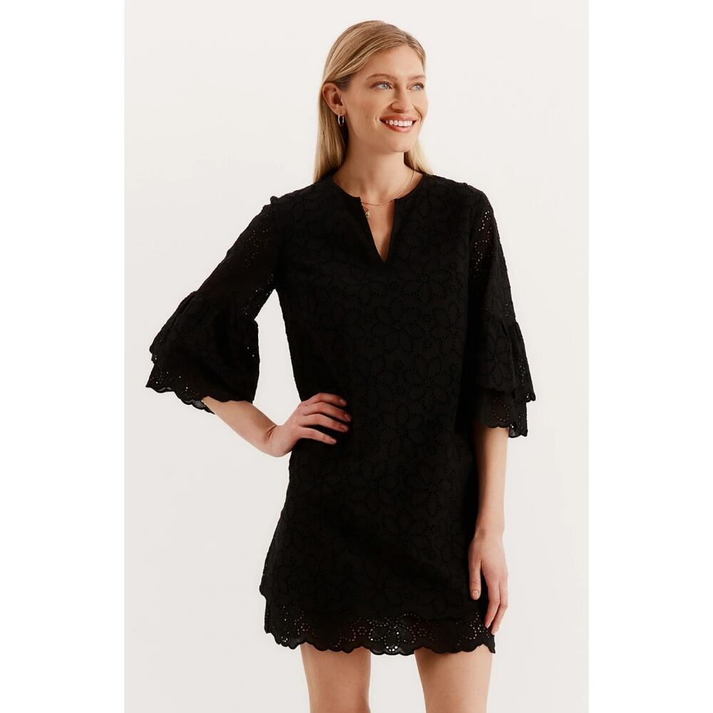 NWT Tyler Boe Chrisa Dress Black Lace Mini Bell Sleeve Shift Cotton LBD Size S